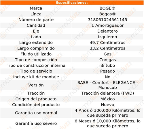 (1) Amortiguador Gas Izq Del Meriva L4 1.8l 04/08 Boge Bogas Foto 2