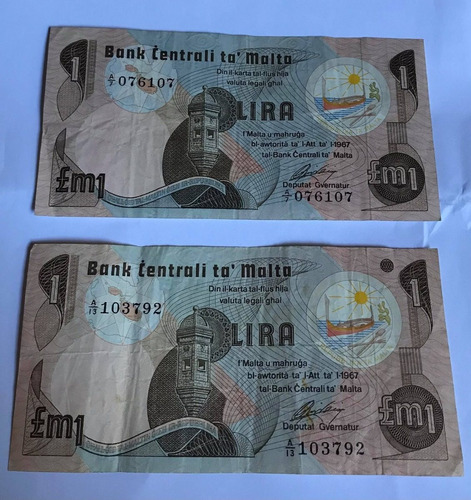 Billete 1 Lira Banco De Malta 1967 Escaso Exc