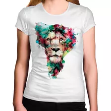 Camiseta Feminina Branca Leao Pastel