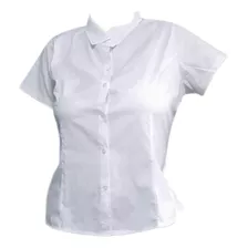 Camisa Social Feminina Branca Manga Curta Uniforme Slim