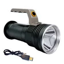 Linterna Potente Reflector Farol Mano Recargable Usb Color De La Linterna Negro Color De La Luz Blanco