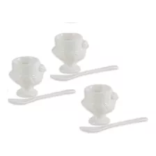 3 Vasos Huevera Y Cucharas De Porcelana Para Huevos 