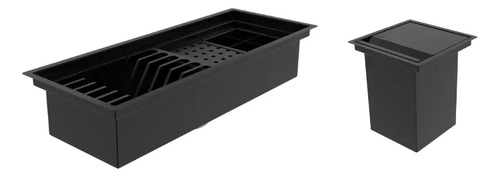 Kit Escorredor Embutido 50cm + Lixeira 3,9l Pintado Preto Preto