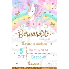 Invitación Digital Tarjeta Unicornio Arcoiris Para Whatsapp