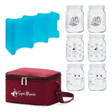 Kit 1 Bolsa Térmica E 6 Potes 200ml Decorados Super Mamãe 