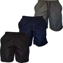 Kit 3 Shorts Tactel Elástico Revenda 3 Bolsos Com Cordão