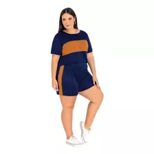 Conjuntos Femininos Plus Size Short +blusa Malha Soltinho