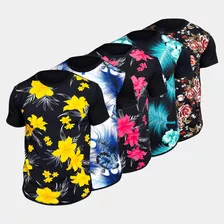Kit 5 Camisa Long Line Oversized Camiseta Masculina Floral