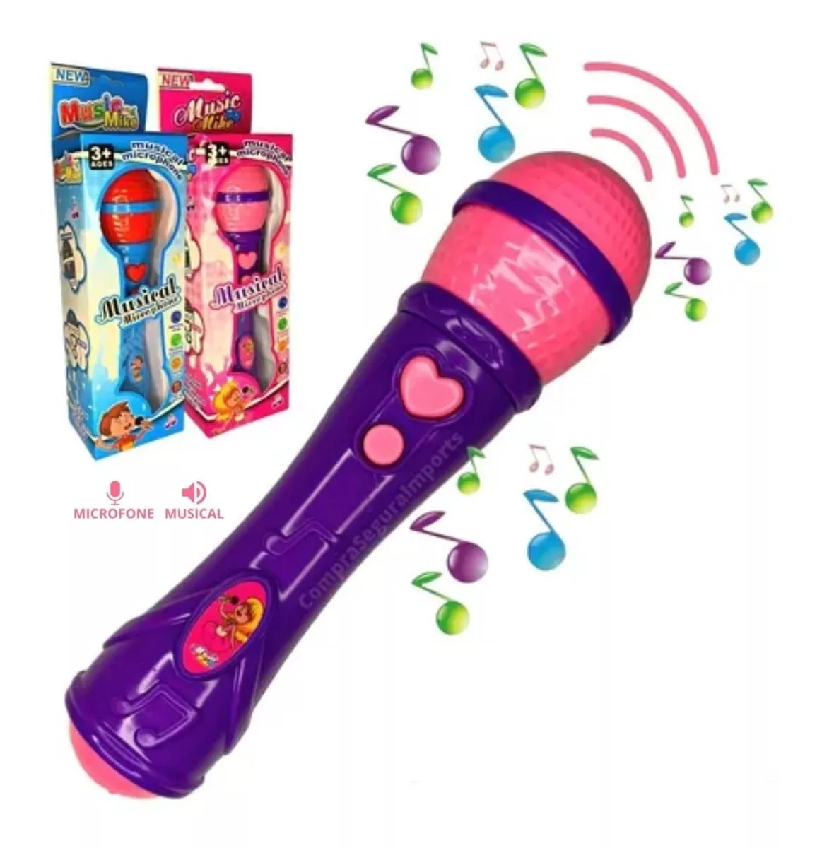 Microfone Infantil Sai A Voz E Musical Brinquedo Cantor Rock