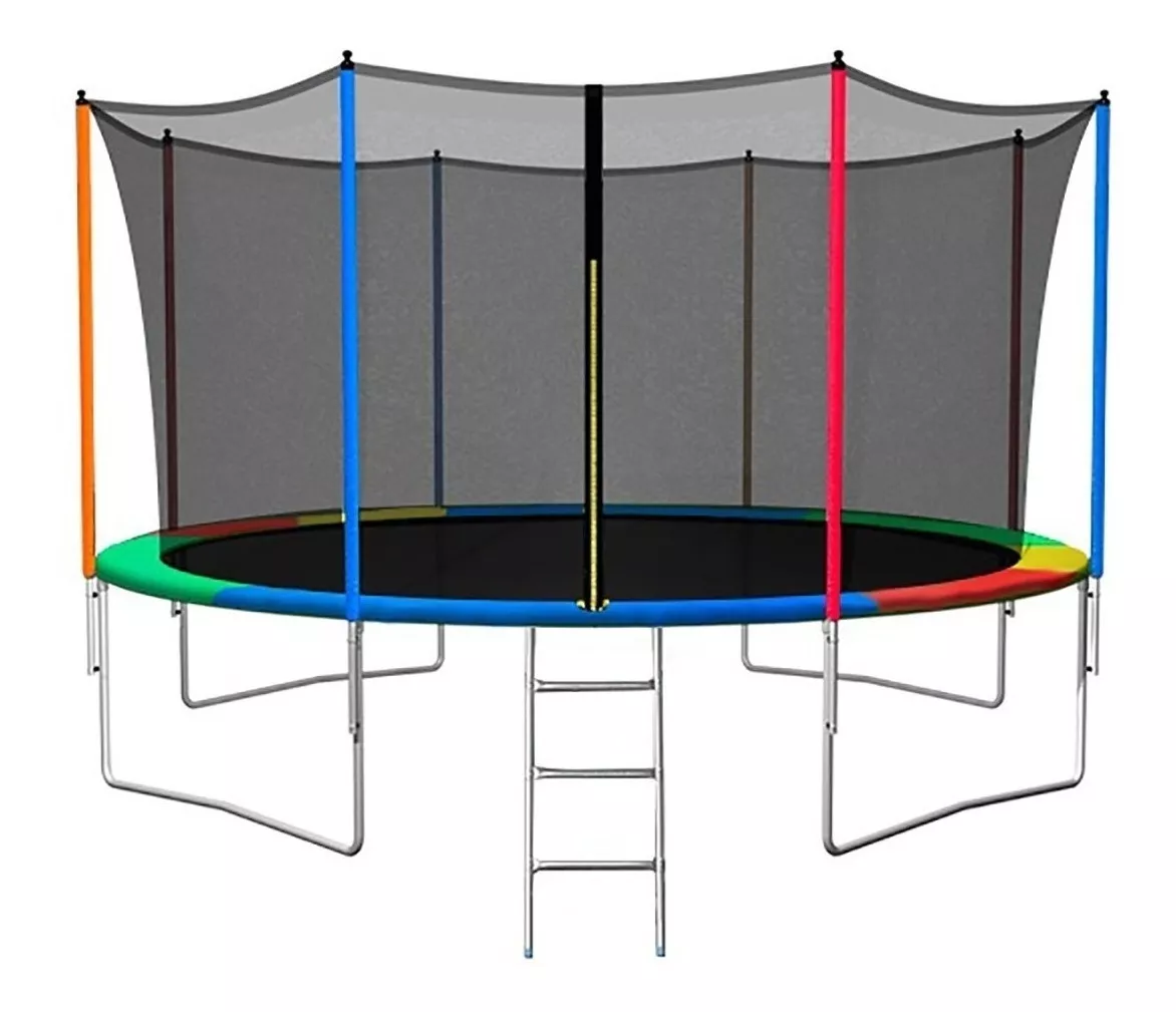 Cama Elástica Femmto Tpl14ft00 Con Diámetro De 4.3 m, Color Del Cobertor De Resortes Multicolor Y Lona Negra