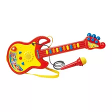 Guitarra Infantil Com Microfone Azul Com Amarelo Dm Toys Cor Vermelho