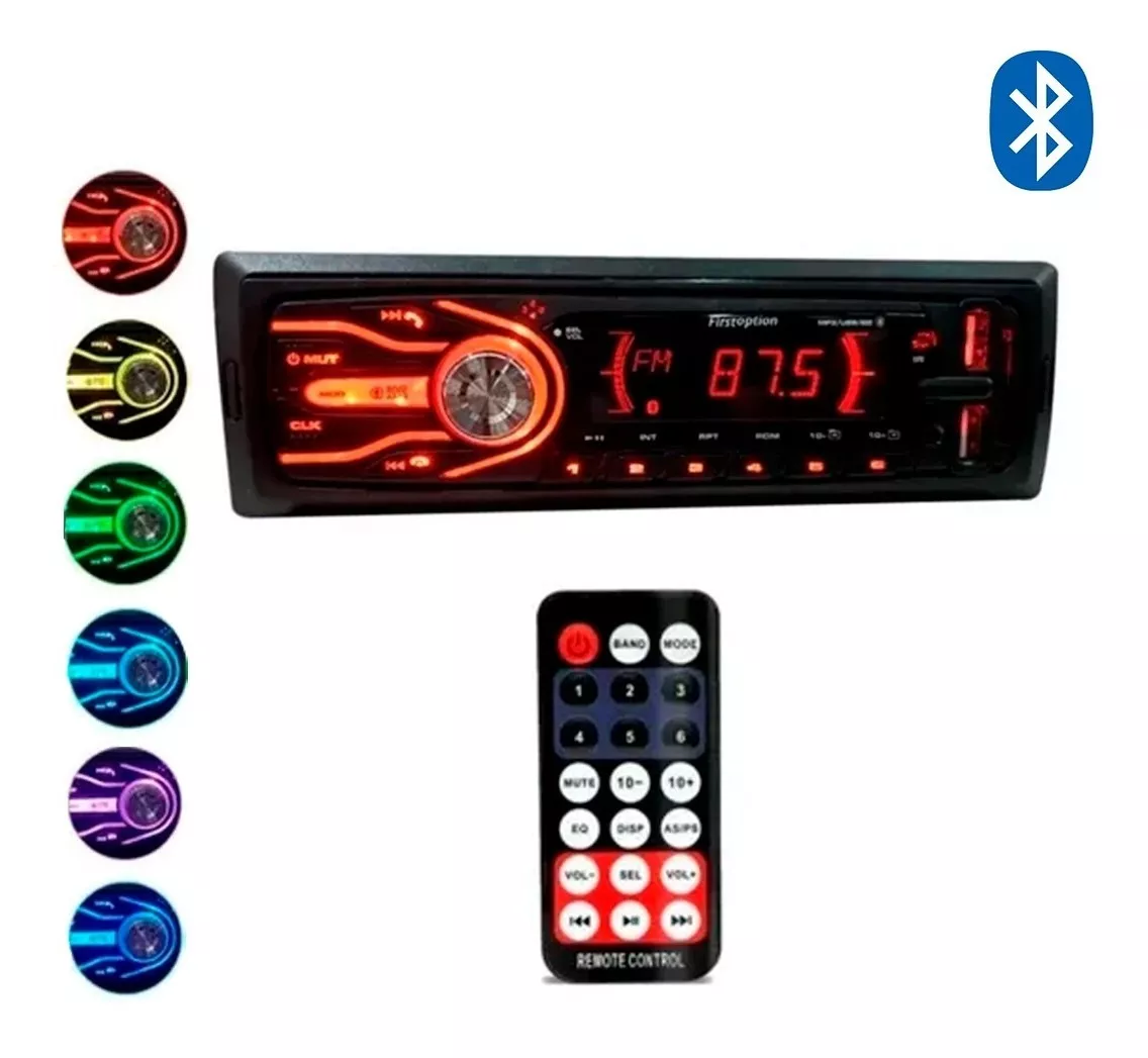 Rádio Automotivo Mp3 Bluetooth 2x Usb Sd Bt 100w 7 Cores