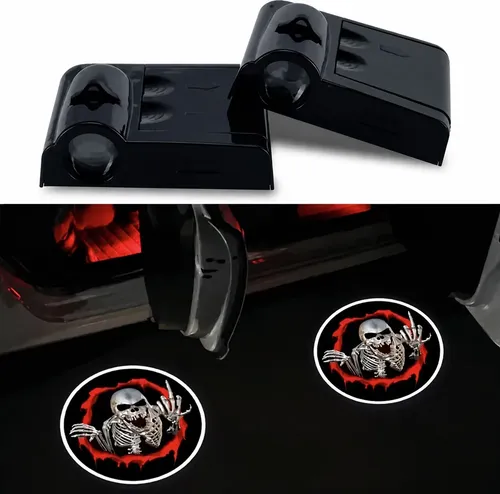 2 Luz De Cortesia Auto Logo Calavera Pila Sin Agujero Tuning