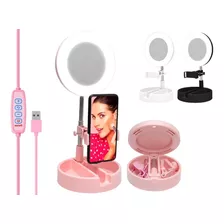 Espejo Selfie Porta Celular Luz Led Ring Light Usb Maquillaj