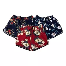 Kit 2 Shorts Feminino Malha Estampa Floral C Bolso Importado