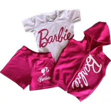 Conjunto Infantil Barbie Menina Com Colete Short E Blusa