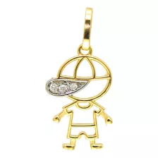 Pingente Menino Em Ouro 18k Com Diamantes 0,03ct