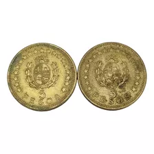 2 Moedas Amarelas De 5 Pesos Do Uruguai Moeda Aliança