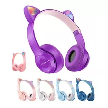 Auriculares Bluetooth Luz Rgb Infantil Orejitas De Gato 