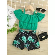 Conjunto Menina Bebe Floral Verde