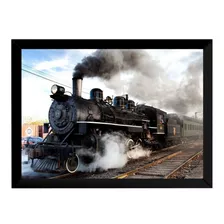 Quadro Foto Paisagem Trem Maria Fumaça Trilhos Ferrovia