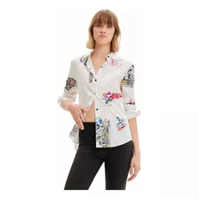 Blusa Desigual, Camisa Desigual Mujer, Azul Negro Logomania