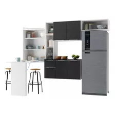 Cozinha Compacta Com Mesa Dobrável Sofia Multimóveis V2008 Cor Branco/preto