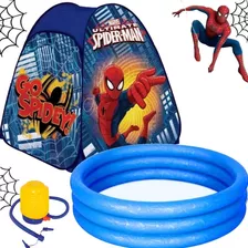 Barraca Homem Aranha Menino Azul Piscina 80 Litros Inflador