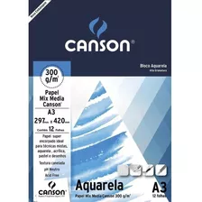 Papel Canson Bloco Aquarela 12 Fls A3 300g