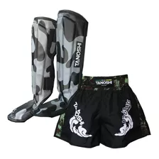 Kit Caneleira E Shorts Trng Cam Verd Muaythai Sanda Kick Mma