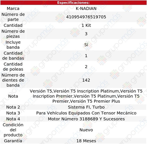 Kit Distribucion Banda Volvo S60 L5 2.5l 12 Al 16 K-nadian Foto 3