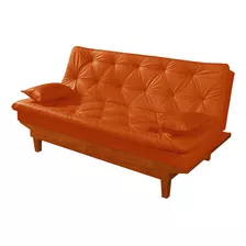 Sofa Cama Caribe Courino Couro Sintetico Essencial Estofados Cor Laranja