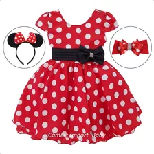 Vestido De Festa Infantil Minnie Vermelho Luxo Mega Promoção