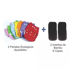 2 Pañales De Tela Ecologicos + 2 Insertos De 4 Y 6 Capas