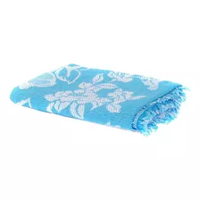 Cobertor Casal King Azul Com Branco 100% Algodão