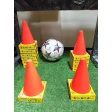 Combo 4 Conos 18cm Y Balón Futbol Césped Entrenamiento Juego