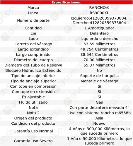 1 Amortiguador Gas Del Der O Izq Rs9000xl Hummer H3 06-09 Foto 2