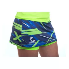 Pollera Deportiva Corveth Estampada Azul Y Verde Fluo Mcp3