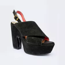 Sandalias Taco Negras Mujer Con Plataforma Talle 38