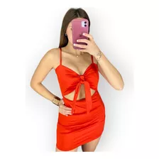 Vestido Corto Mujer Saten Cut Out C/ Lazo Moño