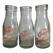 Lote De 3 Antiguas Botellas De Yogurt Conaprole