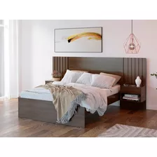 Cama De Casal C/ Painel Ripado E 2 Mesas De Cabeceira Zara Cor Jacarand