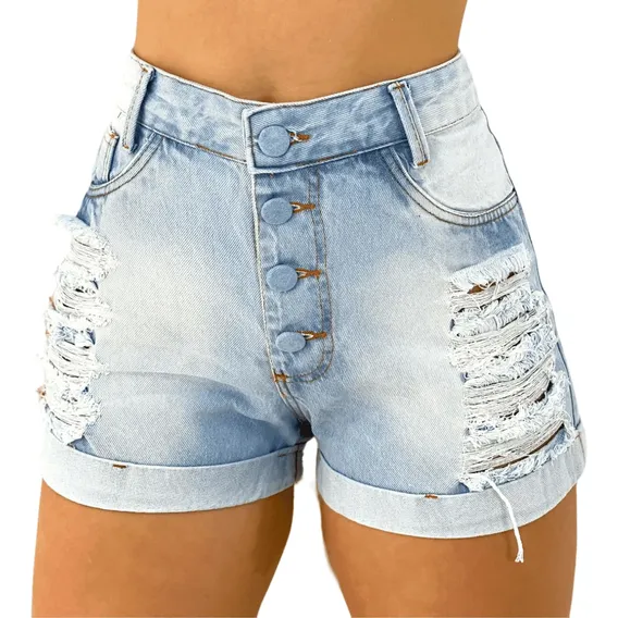 Bermuda Feminina Jeans Lavagem Clara Cós Alto