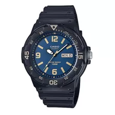 Reloj Pulsera Casio Youth Mrw-200 De Cuerpo Color Negro, Analógico, Para Hombre, Fondo Azul, Con Correa De Resina Color Negro, Agujas Color Blanco Y Negro, Dial Amarillo, Minutero/segundero Amarillo, 