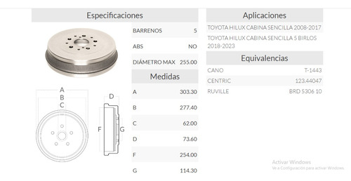 Tambor Trasero Toyota Hilux Cabina Sencilla 08-17 Foto 2