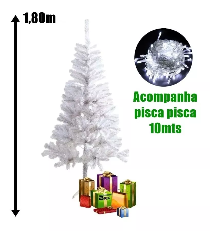 Árvore De Natal 1,80m Pinheiro Branco 320 Galhos Linha Luxo