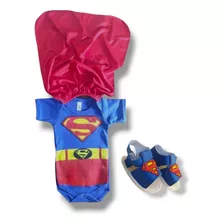 Kit Body Com Capa + Sandália Super Homem Bebê Herói