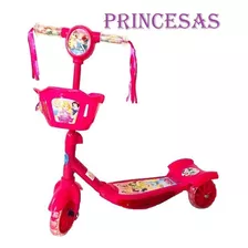 Patinete Infantil Princesas Disney Com Cesta E Luzes 3 Rodas