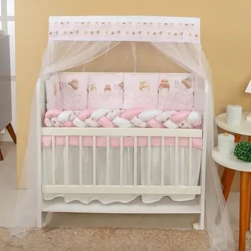 Kit Protetor P/ Mini Berço Lella Baby C/ 13 Peças Rosa-claro Bailarina