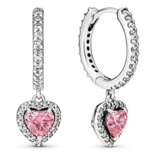 Aros Pendientes Aretes Corazón Central Rosado Pandora Plata 